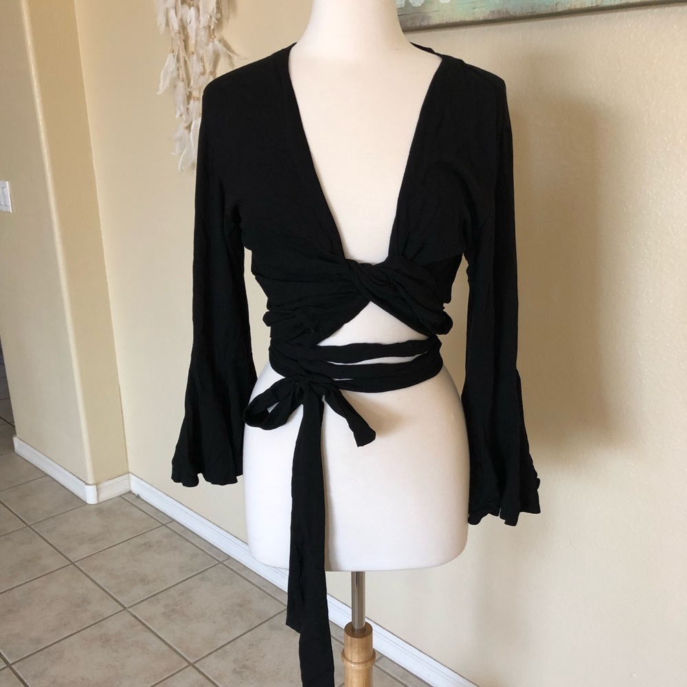 NWOT M/L Indah bell sleeved wrap around blouse